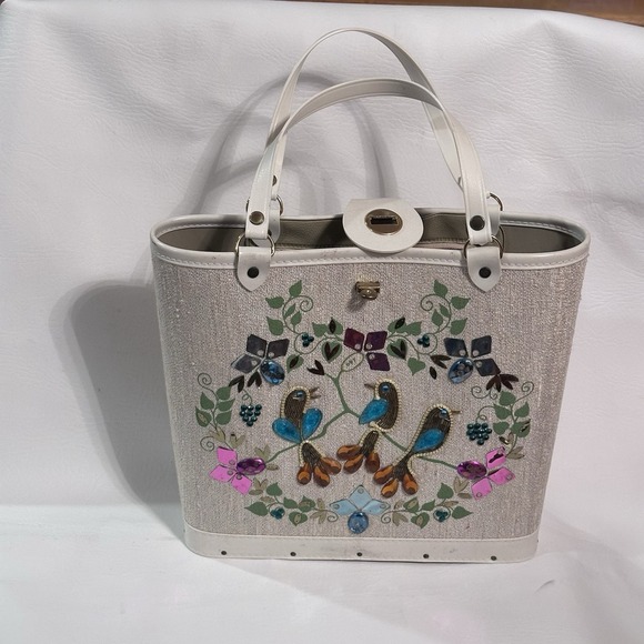 Handbags - Enid Collins Style Jewel Tone Purse Canvas Tote Handbag Bucket Bling!